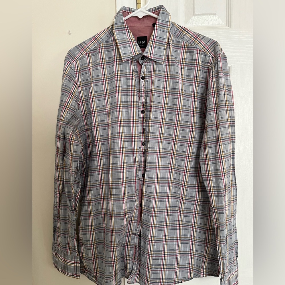 Hugo Boss Men's Casual Plaid Button-Down Shirt Size Large